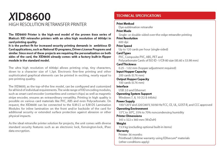 Matica XID8600 Retransfer-Kartendrucker