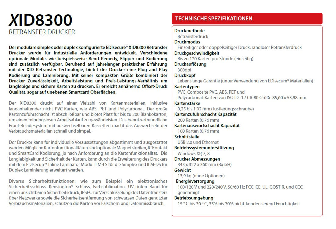 Edisecure XID 8300 Retransfer Kartendrucker